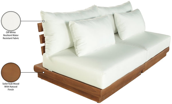 Meridian Furniture Mirella Teak Frame Outdoor Modular Sofa with Water Resistant Cushions for Patio Lounging 111White-S2B