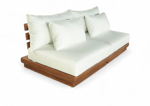 Meridian Furniture Mirella Teak Frame Outdoor Modular Sofa with Water Resistant Cushions for Patio Lounging 111White-S2B