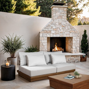 Meridian Furniture Mirella Teak Frame Outdoor Modular Sofa with Water Resistant Cushions for Patio Lounging 111White-S2B