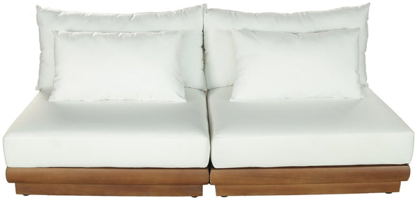 Meridian Furniture Mirella Teak Frame Outdoor Modular Sofa with Water Resistant Cushions for Patio Lounging 111White-S2B