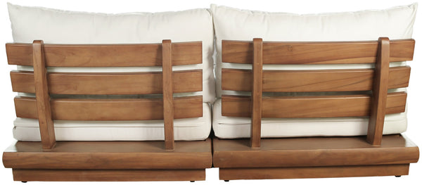Meridian Furniture Mirella Teak Frame Outdoor Modular Sofa with Water Resistant Cushions for Patio Lounging 111White-S2B
