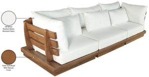 Meridian Furniture Mirella Solid Teak Frame Outdoor Modular Sofa with Plush Water Resistant Cushions for Patio Off-White 3pc. 113" W - A 111White-S3A