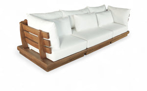 Meridian Furniture Mirella Solid Teak Frame Outdoor Modular Sofa with Plush Water Resistant Cushions for Patio Off-White 3pc. 113" W - A 111White-S3A