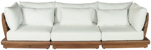 Meridian Furniture Mirella Solid Teak Frame Outdoor Modular Sofa with Plush Water Resistant Cushions for Patio Off-White 3pc. 113" W - A 111White-S3A