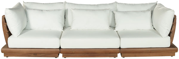 Meridian Furniture Mirella Solid Teak Frame Outdoor Modular Sofa with Plush Water Resistant Cushions for Patio Off-White 3pc. 113" W - A 111White-S3A