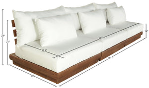 Meridian Furniture Mirella Solid Teak Frame Outdoor Modular Sofa with Plush Water Resistant Cushions for Patio Off-White 3pc. 111" W - A 111White-S3B