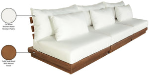 Meridian Furniture Mirella Solid Teak Frame Outdoor Modular Sofa with Plush Water Resistant Cushions for Patio Off-White 3pc. 111" W - A 111White-S3B