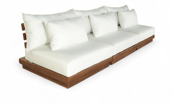 Meridian Furniture Mirella Solid Teak Frame Outdoor Modular Sofa with Plush Water Resistant Cushions for Patio Off-White 3pc. 111" W - A 111White-S3B