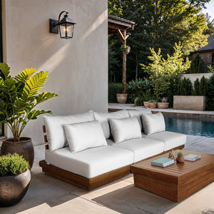 Meridian Furniture Mirella Solid Teak Frame Outdoor Modular Sofa with Plush Water Resistant Cushions for Patio Off-White 3pc. 111" W - A 111White-S3B