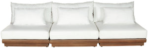 Meridian Furniture Mirella Solid Teak Frame Outdoor Modular Sofa with Plush Water Resistant Cushions for Patio Off-White 3pc. 111" W - A 111White-S3B