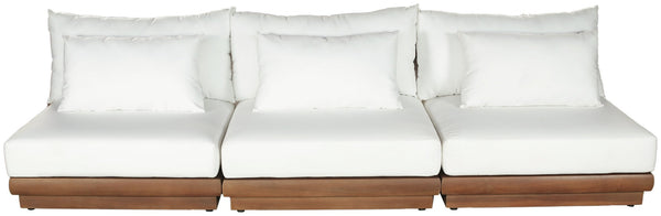 Meridian Furniture Mirella Solid Teak Frame Outdoor Modular Sofa with Plush Water Resistant Cushions for Patio Off-White 3pc. 111" W - A 111White-S3B