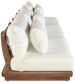 Meridian Furniture Mirella Solid Teak Frame Outdoor Modular Sofa with Plush Water Resistant Cushions for Patio Off-White 3pc. 111" W - A 111White-S3B