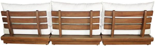 Meridian Furniture Mirella Solid Teak Frame Outdoor Modular Sofa with Plush Water Resistant Cushions for Patio Off-White 3pc. 111" W - A 111White-S3B