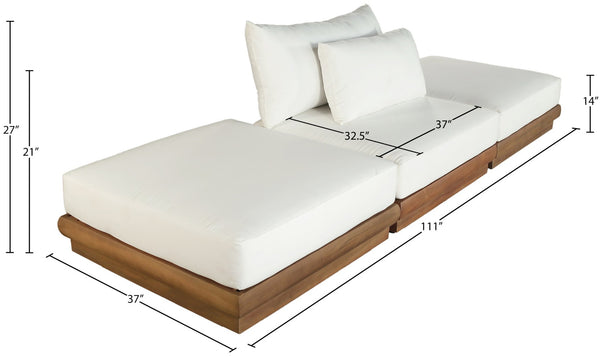 Meridian Furniture Mirella Solid Teak Frame Outdoor Modular Sofa with Plush Water Resistant Cushions for Patio Off-White 3pc. 111" W - B 111White-S3C