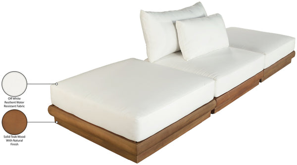 Meridian Furniture Mirella Solid Teak Frame Outdoor Modular Sofa with Plush Water Resistant Cushions for Patio Off-White 3pc. 111" W - B 111White-S3C