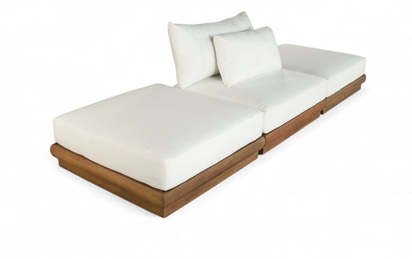 Meridian Furniture Mirella Solid Teak Frame Outdoor Modular Sofa with Plush Water Resistant Cushions for Patio Off-White 3pc. 111" W - B 111White-S3C