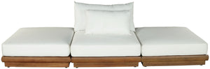 Meridian Furniture Mirella Solid Teak Frame Outdoor Modular Sofa with Plush Water Resistant Cushions for Patio Off-White 3pc. 111" W - B 111White-S3C