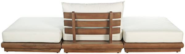 Meridian Furniture Mirella Solid Teak Frame Outdoor Modular Sofa with Plush Water Resistant Cushions for Patio Off-White 3pc. 111" W - B 111White-S3C