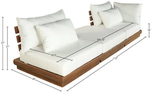 Meridian Furniture Mirella Solid Teak Frame Outdoor Modular Sofa with Plush Water Resistant Cushions for Patio Off-White 3pc. 112" W 111White-S3D