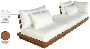 Meridian Furniture Mirella Solid Teak Frame Outdoor Modular Sofa with Plush Water Resistant Cushions for Patio Off-White 3pc. 112" W 111White-S3D
