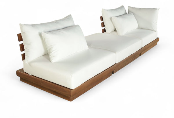 Meridian Furniture Mirella Solid Teak Frame Outdoor Modular Sofa with Plush Water Resistant Cushions for Patio Off-White 3pc. 112" W 111White-S3D