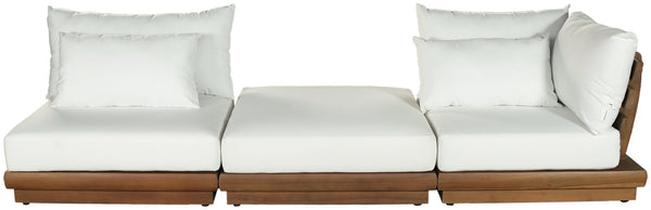 Meridian Furniture Mirella Solid Teak Frame Outdoor Modular Sofa with Plush Water Resistant Cushions for Patio Off-White 3pc. 112" W 111White-S3D