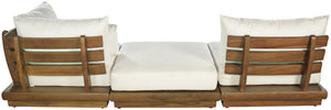 Meridian Furniture Mirella Solid Teak Frame Outdoor Modular Sofa with Plush Water Resistant Cushions for Patio Off-White 3pc. 112" W 111White-S3D