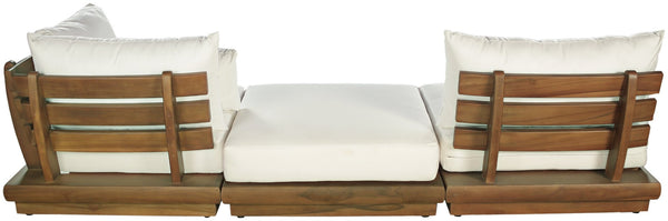 Meridian Furniture Mirella Solid Teak Frame Outdoor Modular Sofa with Plush Water Resistant Cushions for Patio Off-White 3pc. 112" W 111White-S3D