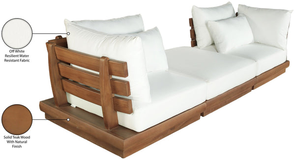 Meridian Furniture Mirella Solid Teak Frame Outdoor Modular Sofa with Plush Water Resistant Cushions for Patio Off-White 3pc. 113" W - B 111White-S3E