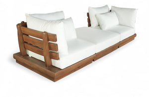Meridian Furniture Mirella Solid Teak Frame Outdoor Modular Sofa with Plush Water Resistant Cushions for Patio Off-White 3pc. 113" W - B 111White-S3E