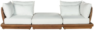 Meridian Furniture Mirella Solid Teak Frame Outdoor Modular Sofa with Plush Water Resistant Cushions for Patio Off-White 3pc. 113" W - B 111White-S3E