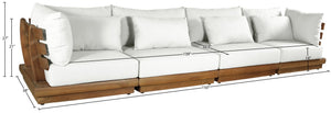 Meridian Furniture Mirella Solid Teak Frame Outdoor Modular Sofa with Plush Water Resistant Cushions for Patio Off-White 4pc. 150" W 111White-S4A