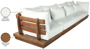 Meridian Furniture Mirella Solid Teak Frame Outdoor Modular Sofa with Plush Water Resistant Cushions for Patio Off-White 4pc. 150" W 111White-S4A