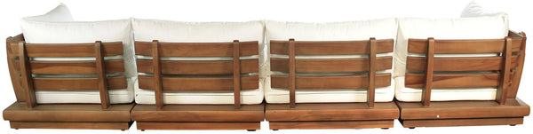 Meridian Furniture Mirella Solid Teak Frame Outdoor Modular Sofa with Plush Water Resistant Cushions for Patio Off-White 4pc. 150" W 111White-S4A