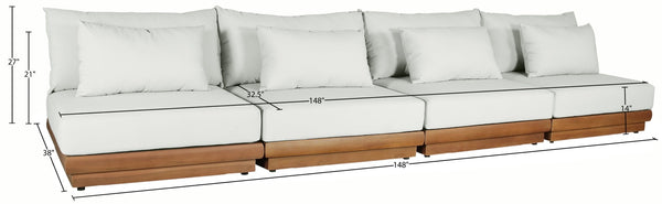 Meridian Furniture Mirella Solid Teak Frame Outdoor Modular Sofa with Plush Water Resistant Cushions for Patio Off-White 4pc. 148" W - A 111White-S4B