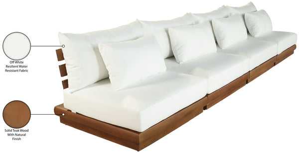 Meridian Furniture Mirella Solid Teak Frame Outdoor Modular Sofa with Plush Water Resistant Cushions for Patio Off-White 4pc. 148" W - A 111White-S4B