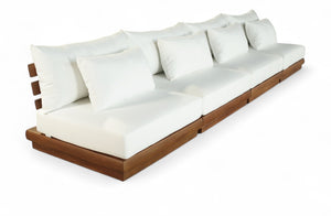 Meridian Furniture Mirella Solid Teak Frame Outdoor Modular Sofa with Plush Water Resistant Cushions for Patio Off-White 4pc. 148" W - A 111White-S4B