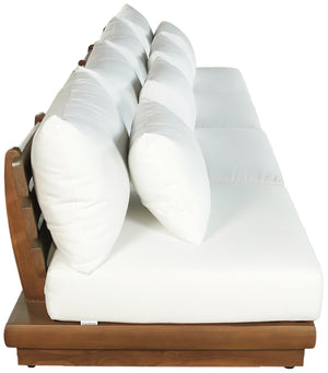 Meridian Furniture Mirella Solid Teak Frame Outdoor Modular Sofa with Plush Water Resistant Cushions for Patio Off-White 4pc. 148" W - A 111White-S4B