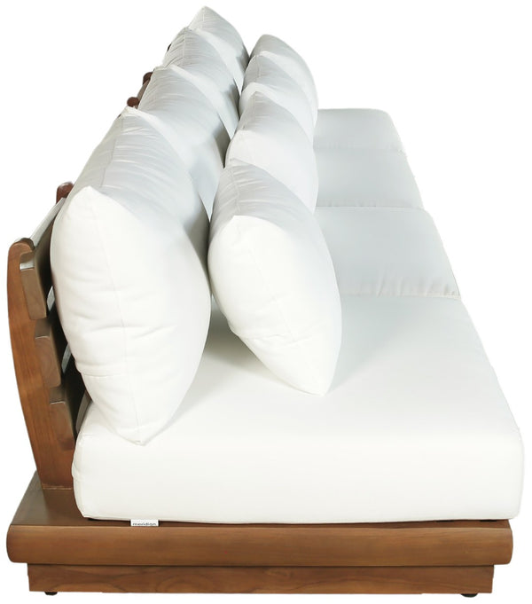 Meridian Furniture Mirella Solid Teak Frame Outdoor Modular Sofa with Plush Water Resistant Cushions for Patio Off-White 4pc. 148" W - A 111White-S4B