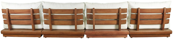 Meridian Furniture Mirella Solid Teak Frame Outdoor Modular Sofa with Plush Water Resistant Cushions for Patio Off-White 4pc. 148" W - A 111White-S4B