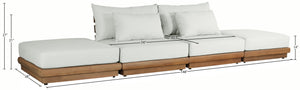 Meridian Furniture Mirella Solid Teak Frame Outdoor Modular Sofa with Plush Water Resistant Cushions for Patio Off-White 4pc. 148" W - B 111White-S4C