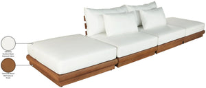 Meridian Furniture Mirella Solid Teak Frame Outdoor Modular Sofa with Plush Water Resistant Cushions for Patio Off-White 4pc. 148" W - B 111White-S4C