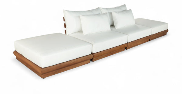 Meridian Furniture Mirella Solid Teak Frame Outdoor Modular Sofa with Plush Water Resistant Cushions for Patio Off-White 4pc. 148" W - B 111White-S4C