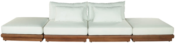 Meridian Furniture Mirella Solid Teak Frame Outdoor Modular Sofa with Plush Water Resistant Cushions for Patio Off-White 4pc. 148" W - B 111White-S4C