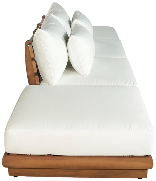 Meridian Furniture Mirella Solid Teak Frame Outdoor Modular Sofa with Plush Water Resistant Cushions for Patio Off-White 4pc. 148" W - B 111White-S4C