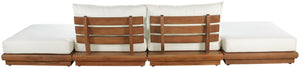 Meridian Furniture Mirella Solid Teak Frame Outdoor Modular Sofa with Plush Water Resistant Cushions for Patio Off-White 4pc. 148" W - B 111White-S4C