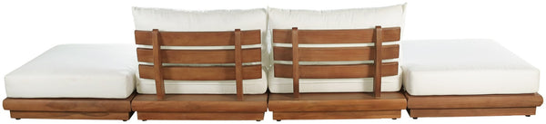Meridian Furniture Mirella Solid Teak Frame Outdoor Modular Sofa with Plush Water Resistant Cushions for Patio Off-White 4pc. 148" W - B 111White-S4C