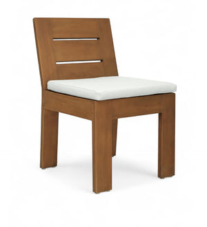 Meridian Furniture Mirella Solid Teak Outdoor Dining Chair with Water Resistant Upholstered Seat for Patio Use Off-White 111White-SC