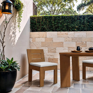 Meridian Furniture Mirella Solid Teak Outdoor Dining Chair with Water Resistant Upholstered Seat for Patio Use Off-White 111White-SC