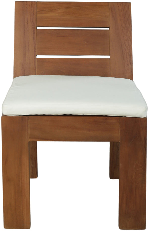Meridian Furniture Mirella Solid Teak Outdoor Dining Chair with Water Resistant Upholstered Seat for Patio Use Off-White 111White-SC